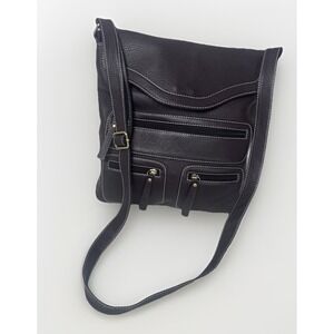 vera‎ pelle genuine leather brown crossbody tote bag multiple zip pockets